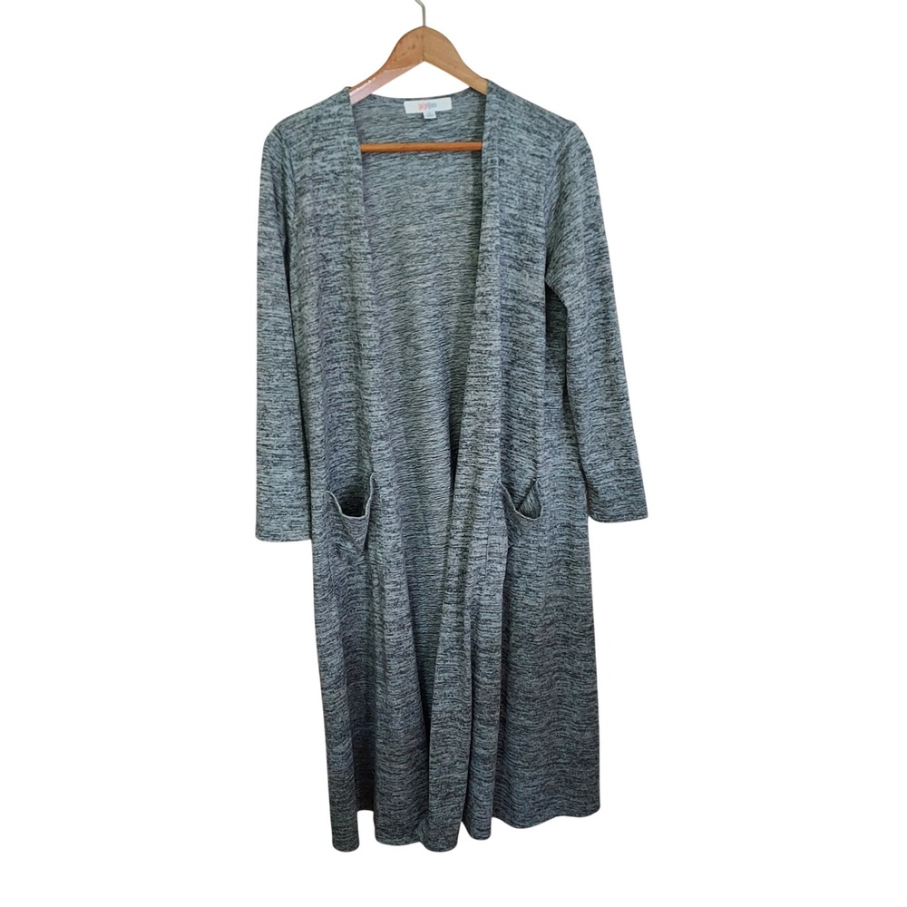 LuLaRoe Sarah Cardigan Womens Medium Grey Space Dye Longline Duster Pockets